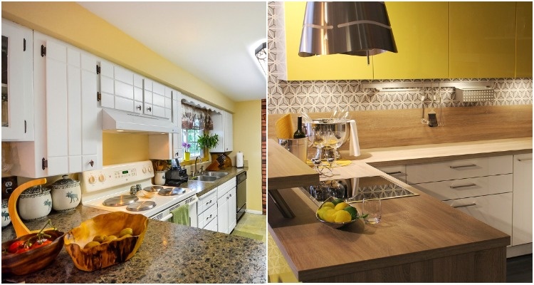 Желтые элементы внесут в кухонный интерьер ощущение позитива и света