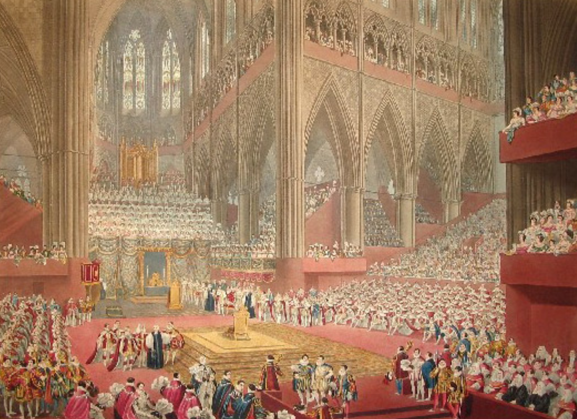 Коронация короля Георга IV в 1821 году. Вид через «театр» на главный алтарь. Открытый источник