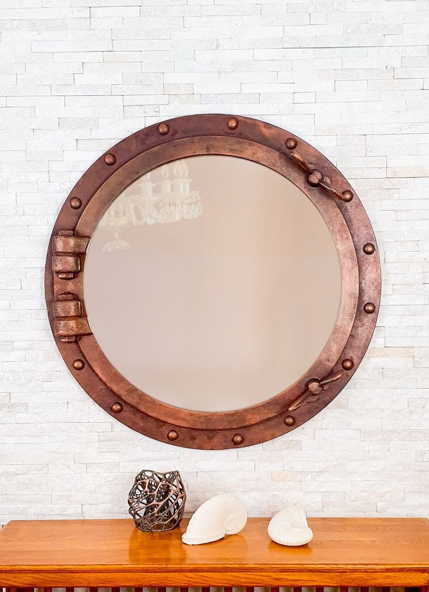 Зеркало в медненой раме. Диаметр 90см. Доступны размеры от 30 см до 130см в диаметре