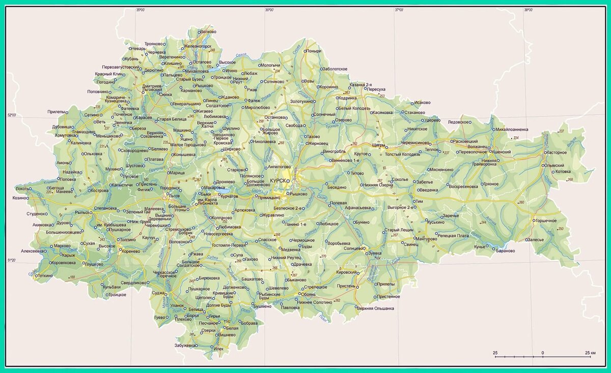 Курская область на карте. 