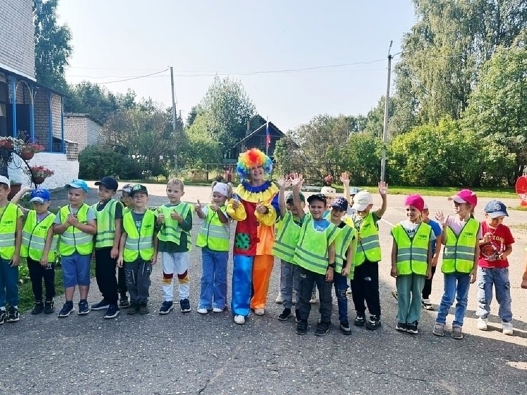     Дошкольники Пестово провели флешмоб с призывом соблюдать ПДД. Фото: ВК, Госавтоинспекция Новгородской области.