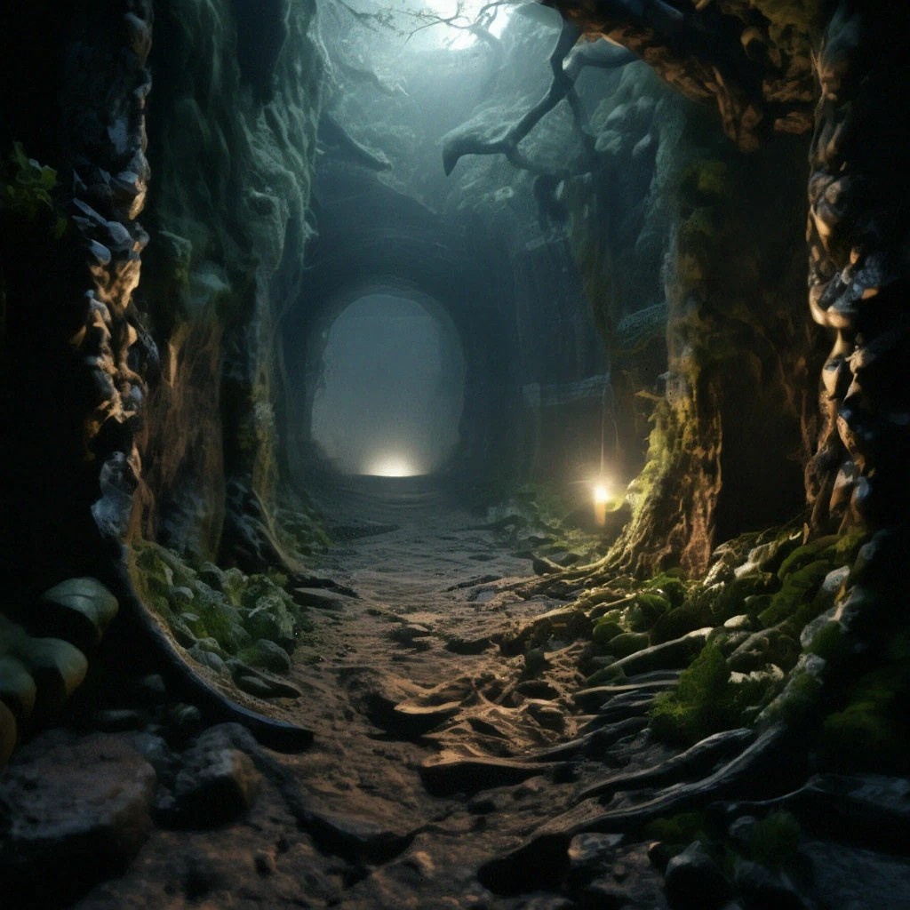 Изображение сгенерировано в нейросети Шедеврум на канале Попутный ветер - проход под скалой