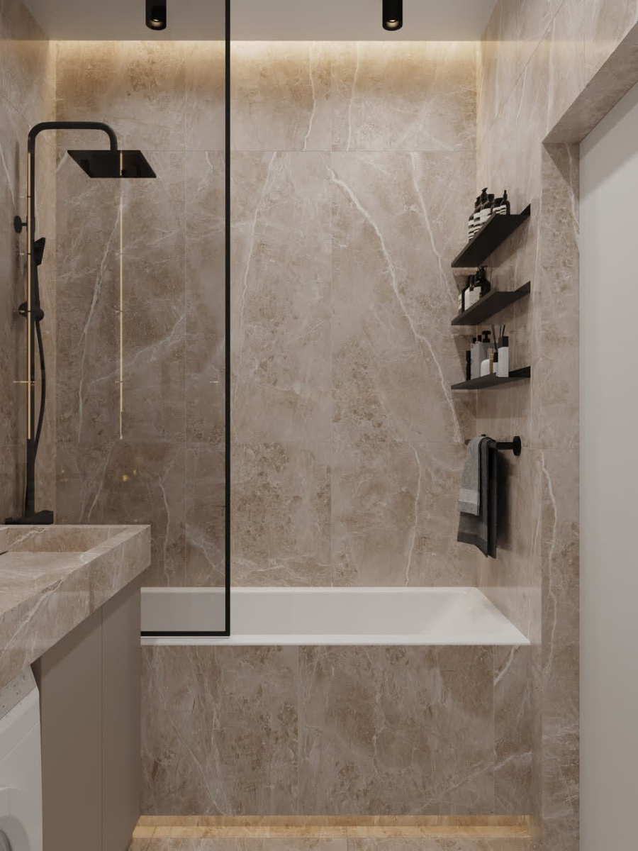 Ванная, 1-комнатная квартира, 41 м². Дизайн и ремонт Domeo.