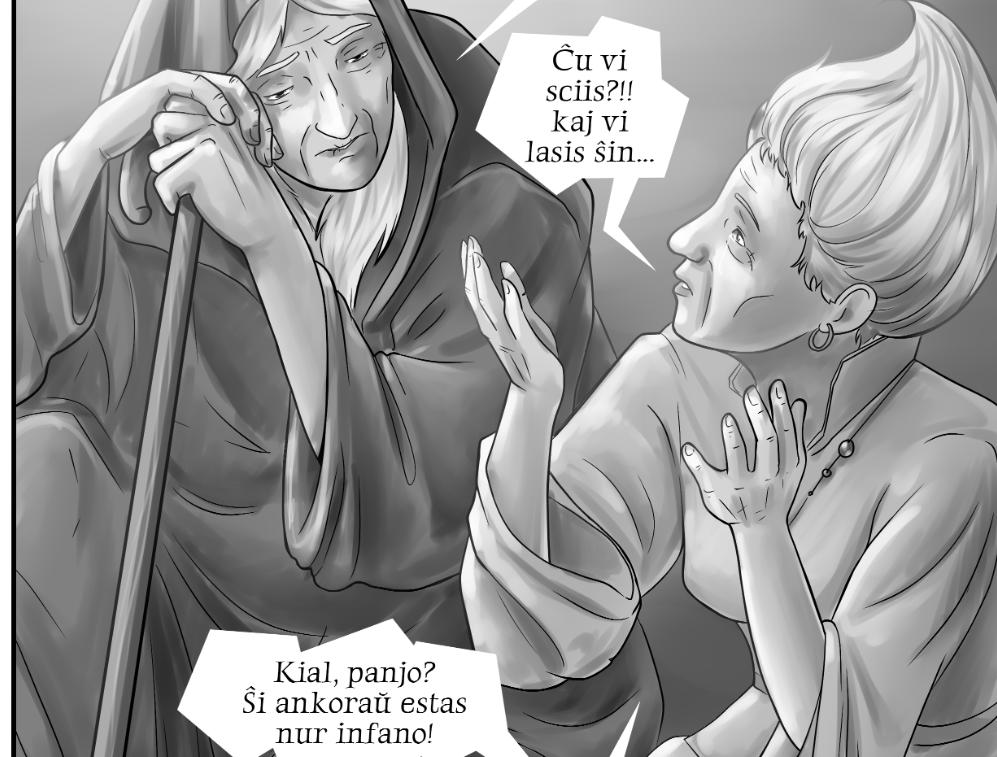 Кадр из Эсперанто-версии научно фантастического комикса "Дары бродячих льдов" на сайте mildegard.ru