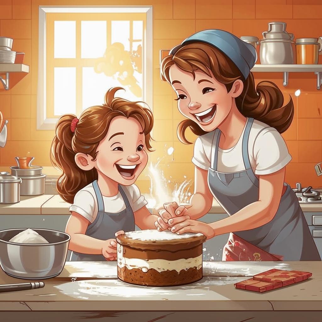 Вкусная история: Готовим шарлотку с Мишель и мамойВ одном уютном домике, окружённом цветущими садами, жила маленькая девочка по имени Мишель вместе с мамой. Однажды, когда за окном пели птицы, Мишель загорелась идеей:— Мам, давай сегодня испечём шарлотку с яблоками! Я так люблю, когда она пахнет корицей!Мама с улыбкой кивнула:— Прекрасная идея, Мишель! Шарлотка – это не только вкусно, но и просто в приготовлении! Давай начнем.Они направились на кухню, где собрали все необходимые ингредиенты: 4 крупных яблока, 3 яйца, 1 стакан сахара, 1 стакан муки, 1/2 чайной ложки разрыхлителя, 1 пакетик ванильного сахара и немного корицы. Мишель с радостью перебирала яблоки, выбирая самые красивые.— Мам, а можем добавить грецкие орехи? — предложила она.— Конечно! Это будет вкусно! — ответила мама, и они достали горсть орехов.Первым делом мама показала Мишель, как очистить яблоки. Девочка с увлечением работала, аккуратно удаляя кожуру и нарезая фрукты на дольки.— Какие они сладкие! — воскликнула она, пробуя небольшую кусочек.— А теперь давай подготовим тесто, — сказала мама. — Начнём с яиц и сахара.Они разбили яйца в большую миску, добавили сахар и взбили их до образования пышной массы. Мишель даже смогла сама воспользоваться венчиком!— Ура! У меня получилось! — гордо произнесла она.Следующим шагом было добавление муки и разрыхлителя. Мама поддерживала Мишель, объясняя, как аккуратно перемешивать, чтобы тесто не утратило свою легкость.Когда тесто было готово, мама помогла Мишель аккуратно выложить в него яблоки и орехи. Девочка радостно помешивала, чтобы фрукты равномерно распределились.— Пахнет потрясающе! — сказала она, заглядывая в миску.Теперь пришло время выпекать! Мама разогрела духовку до 180 градусов, а Мишель с интересом наблюдала за тем, как мама смазывает форму для выпечки маслом.— Я буду осторожна и помогу тебе налить тесто в форму, — предложила она.И вот, после всех приготовлений, они поставили шарлотку в духовку. Ожидание было волнующим, и девочка со замиранием сердца смотрела через стекло. Через некоторое время из духовки начался клубиться сладкий аромат.— Мам, она почти готова! — воскликнула Мишель, но мама лишь улыбнулась, показывая, что нужно немного подождать.Наконец, после 40 минут, заливая ароматами всю кухню, шарлотка была готова. Мама аккуратно вынула её из духовки, а Мишель с восторгом наблюдала, как золотистая корочка хрустела, когда мама выложила пирог на тарелку.— А теперь самое главное — украсим её! — предложила мама, посыпая сверху сахаром и корицей.— Я хочу добавить ещё немного орехов! — предложила Мишель, разложив их по краям пирога. Когда шарлотка остыла, они вместе нарезали её на кусочки и подали к столу с чашкой чая. — Она выглядит так аппетитно! — Мишель не могла дождаться, чтобы попробовать.Первый кусочек достался ей. Она откусила и, закрыв глаза от восторга, произнесла:— Это лучшее, что я когда-либо ела! Мама обняла её:— Мы сделали это вместе, не так ли? Вот что придаёт нашему пирогу особенный вкус! Так, с каждым укусом они не только наслаждались сладким моментом, но и создавали новые воспоминания, которые будут согревать их сердца долгие годы. В этот день они выяснили, что готовить вместе — это не только полезно, но и невероятно весело!