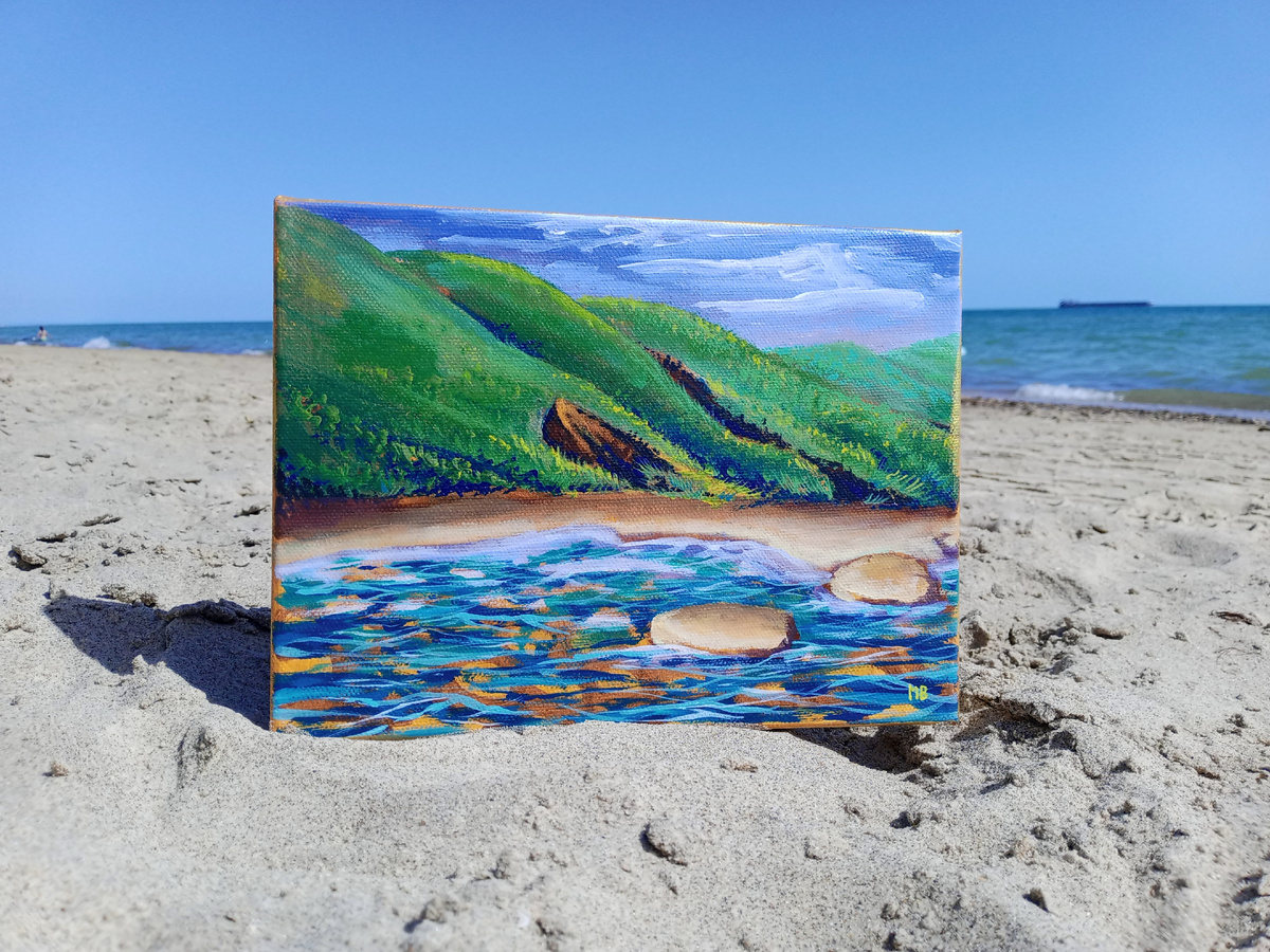 Мария Вяльшина, «Морской пейзаж №8. Приазовский», 2024 год, 24х18 см, холст, акрил. Картина приобретена в частную коллекцию