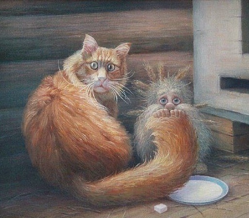 Домовой и его лучший друг — домашний кот. Именно поэтому при новоселье принято первым в дом пускать кота. Вернее, сначала приглашали войти Домового, а следом «хвостиком» увязывался за ним и его друг.