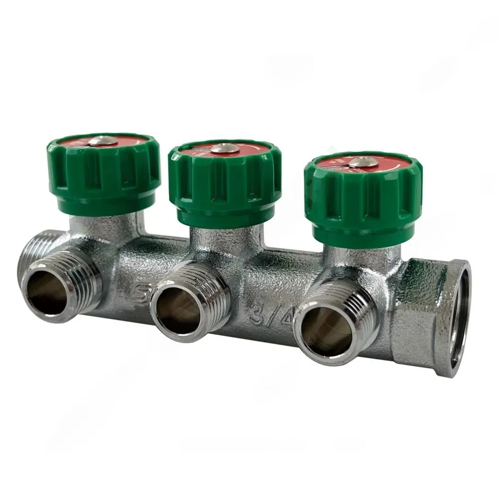 Коллектор распределительный латунный 1" ВР/НР на 3 выхода 3/4" м/о 45 мм SantechSystems