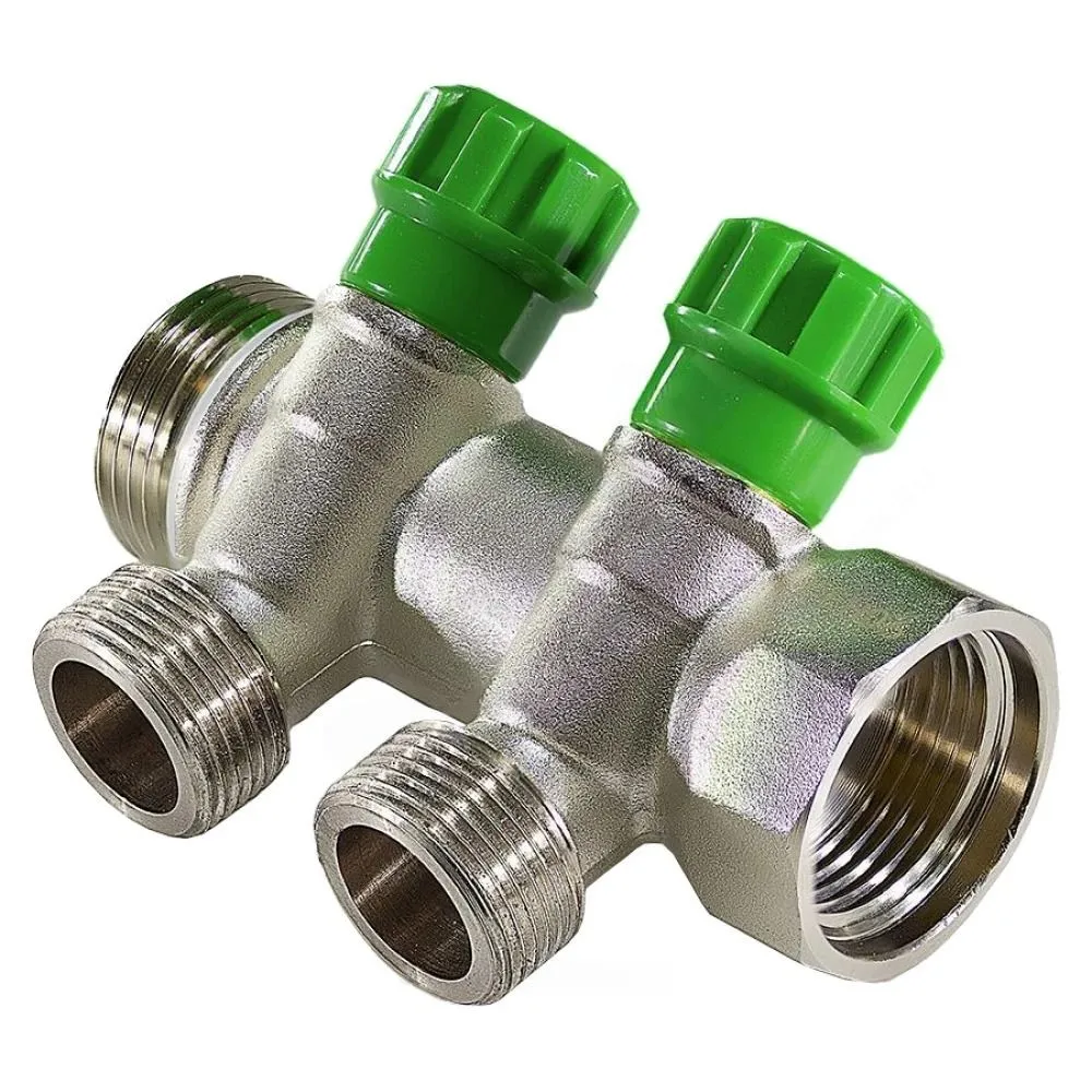 Коллектор распределительный латунный 1" ВР/НР на 2 выхода 3/4" м/о 36 мм SantechSystems