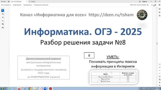 Информатика. ОГЭ - 2025. Задача 8. В языке запросов поискового сервера какое количество страниц будет найдено по запросу