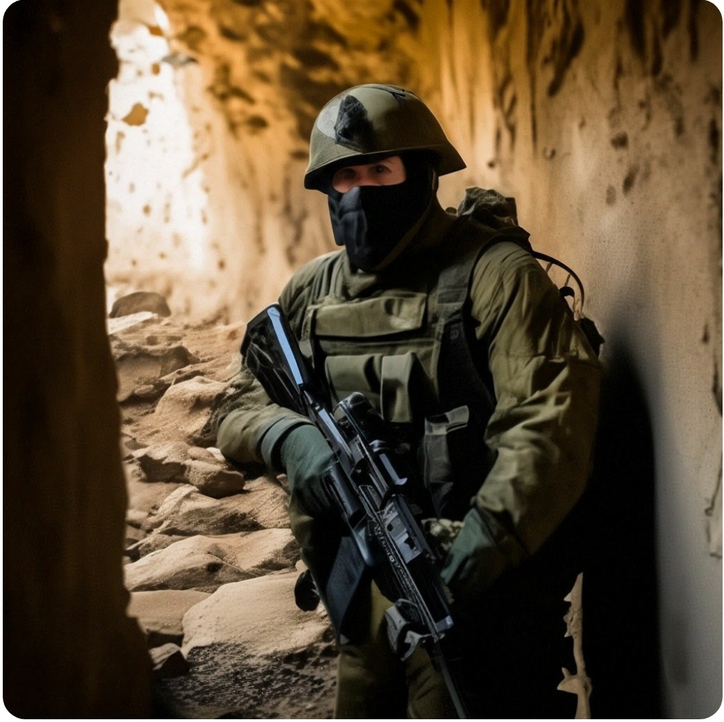 "Страйкболист в окопах Брестской крепости" рисунок создан в нейросети Шедеврум 