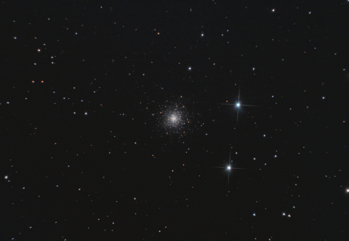 Шаровое звёздное скопление NGC 6229. 
Снято 08.07.2024, через телескоп Sky-Watcher BK P2001 HEQ5 Pro,
на камеру ZWO ASI294MC Pro + фильтр Optolong L-Pro + линза Барлоу 2х.
Сложено 100 кадров по 60 секунд. Gain 120
