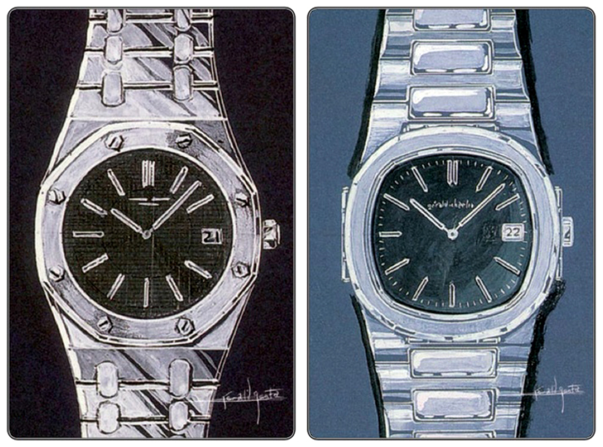 Эскизы знаменитых моделей (royal oak слева и nautilus справа) от Джеральда Дженты