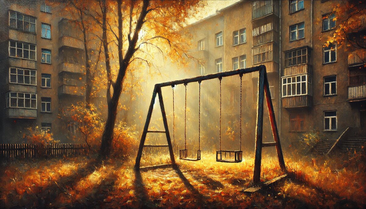 Осеннее солнце освещало потрепанные временем качели, на которых когда-то играли ее дети.
