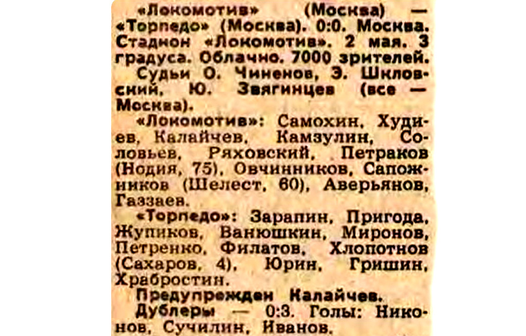 "Советский спорт", № 103 (9322), четверг, 4 мая 1978 г. С. 2. С некоторой корректировкой автора ИстАрх.