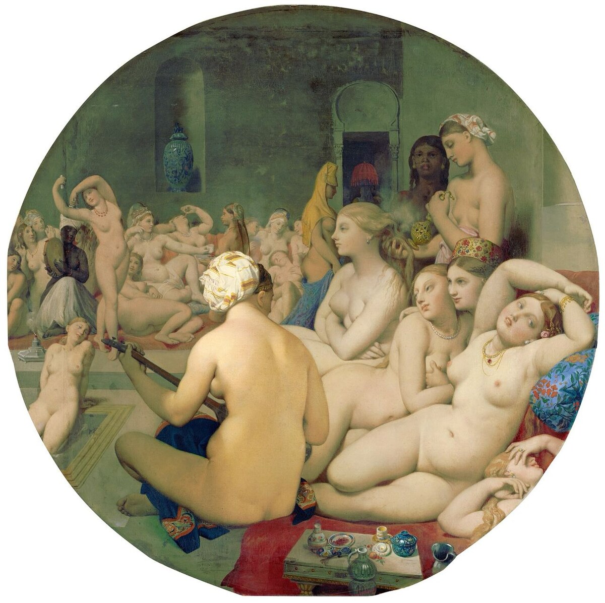 Жан Огюст Доминик Энгр Турецкие бани. 1862
Le bain turc
Холст на дереве, масло. 110 × 110 см
Лувр, Париж