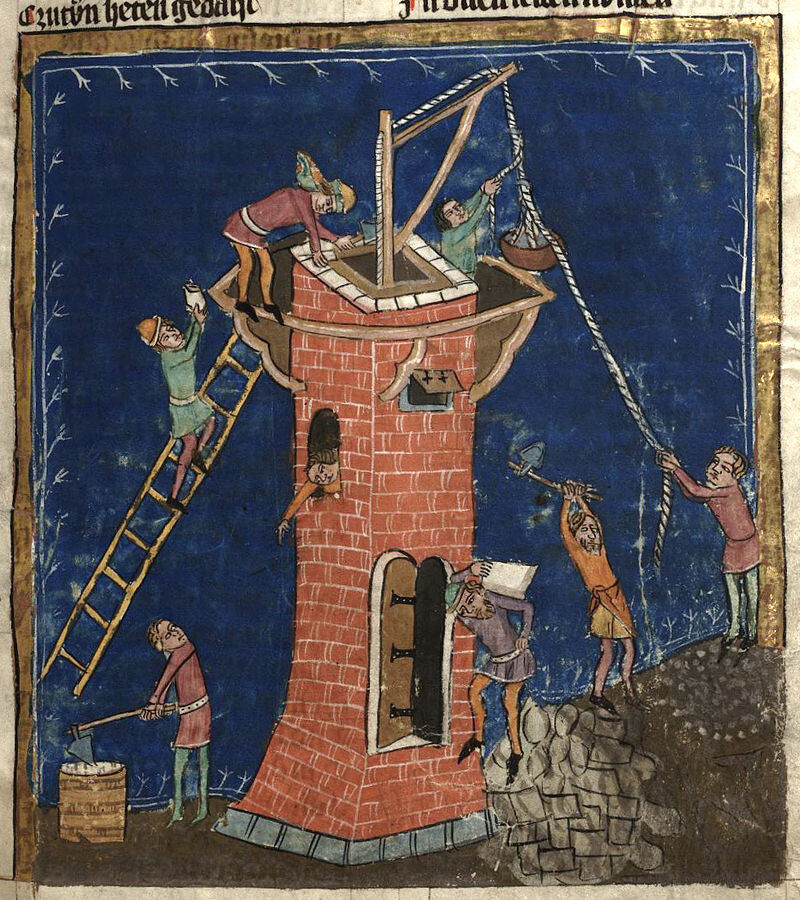 Фульдская Всемирная хроника, ок. 1350-1375. Строительство Вавилонской башни.