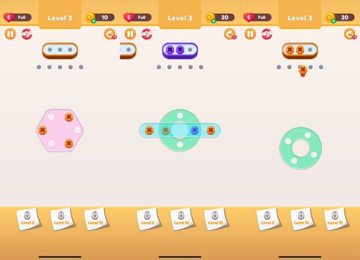    Раскручивайте болты, чтобы пройти уровень