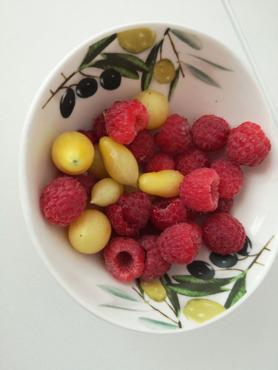 Плоды с первого куста по размеру с малину 