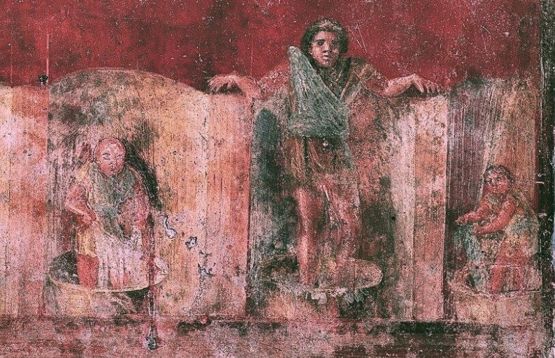 Рисунок древних римлян, стирающих одежду.