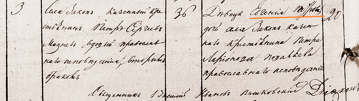 1844 год. Запись о бракосочетании.