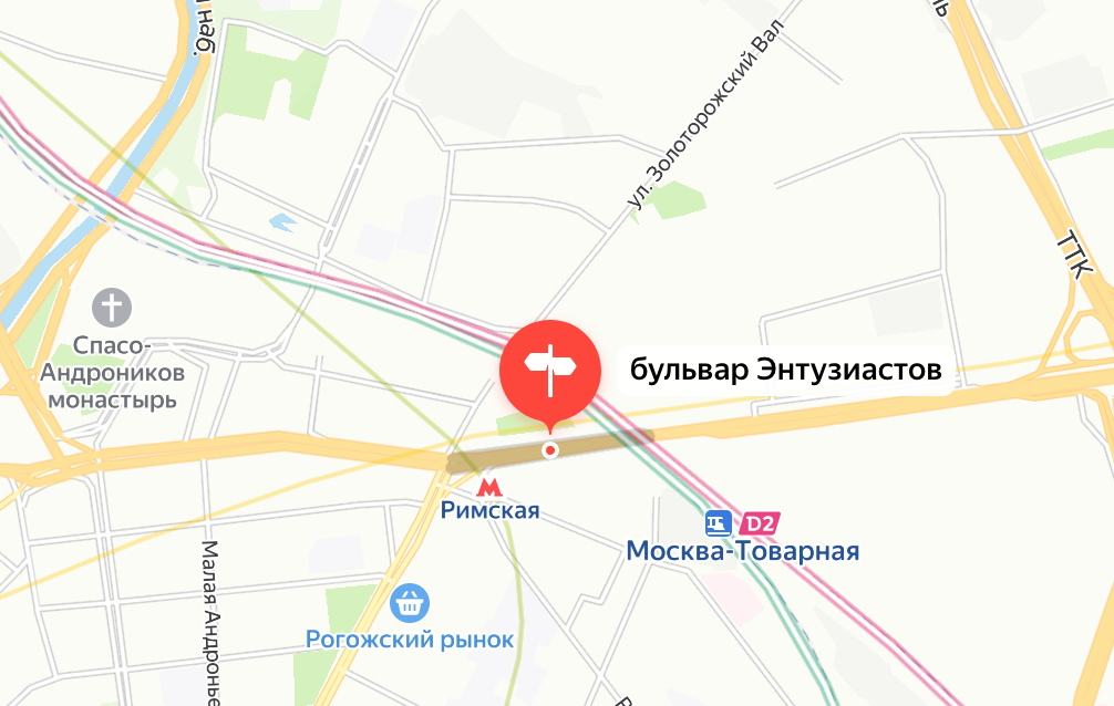 Бульвар Энтузиастов на современной карте Москвы. Яндекс.Карты.