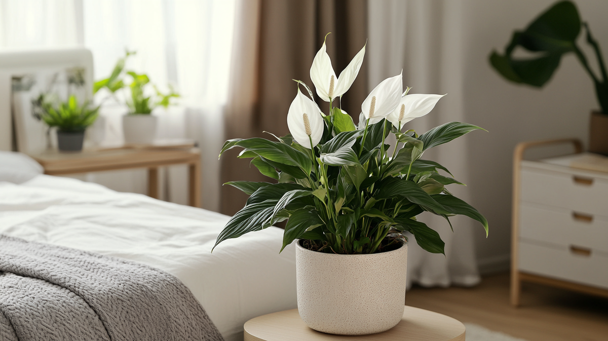 Спатифиллум, который растет в спальне.