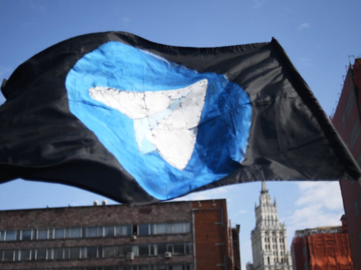    Флаг с логотипом мессенджера Telegram© РИА Новости / Валерий Мельников