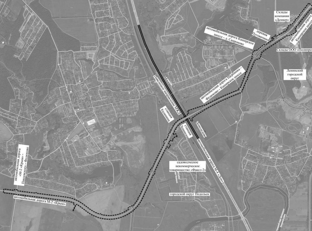 Схема трассы Щербинка – Федюково – Каширское шоссе» из утвержденной документации по планировке территории.