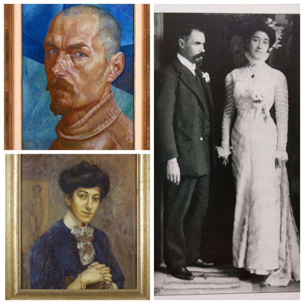 Автопортрет Петрова-Водкина, портрет его жены и фото с венчания 1910 года