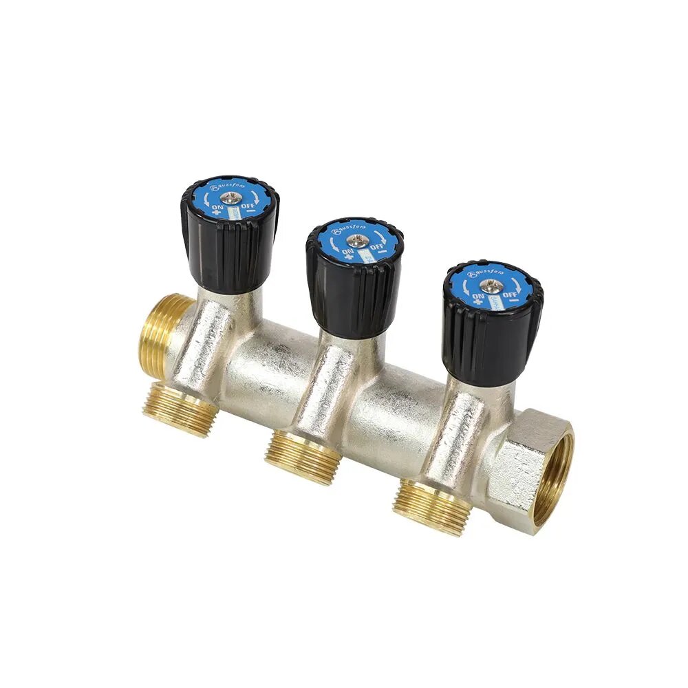 Коллектор распределительный латунный с регулирующими клапанами под плоское уплотнение Aquasfera 9039-02