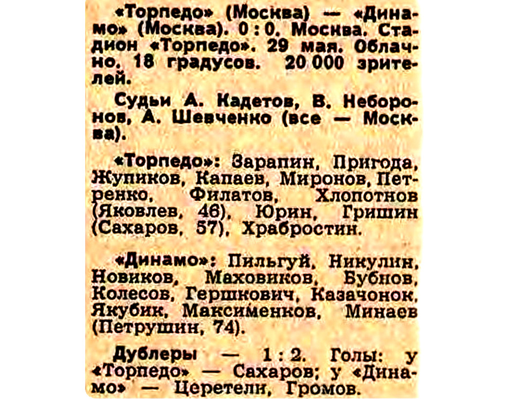 "Советский спорт", № 124 (9343), вторник, 30 мая 1978 г. С. 1. С некоторой корректировкой автора ИстАрх.