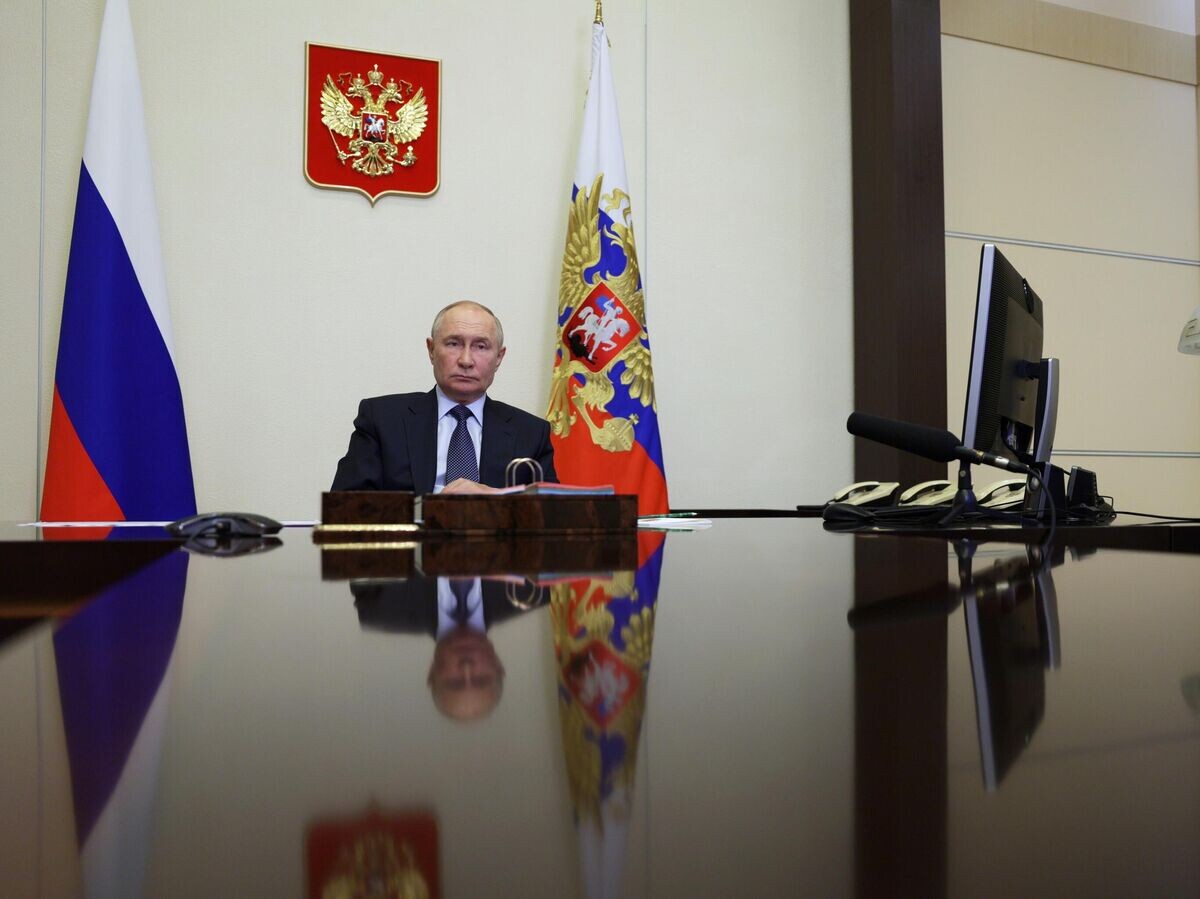    Президент РФ Владимир Путин в режиме видеоконференции проводит совещание с членами правительства РФ© РИА Новости / POOL