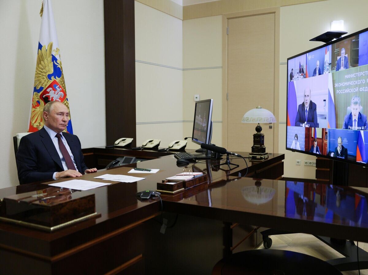    Президент РФ Владимир Путин в режиме видеоконференции проводит совещание по экономическим вопросам© РИА Новости / POOL