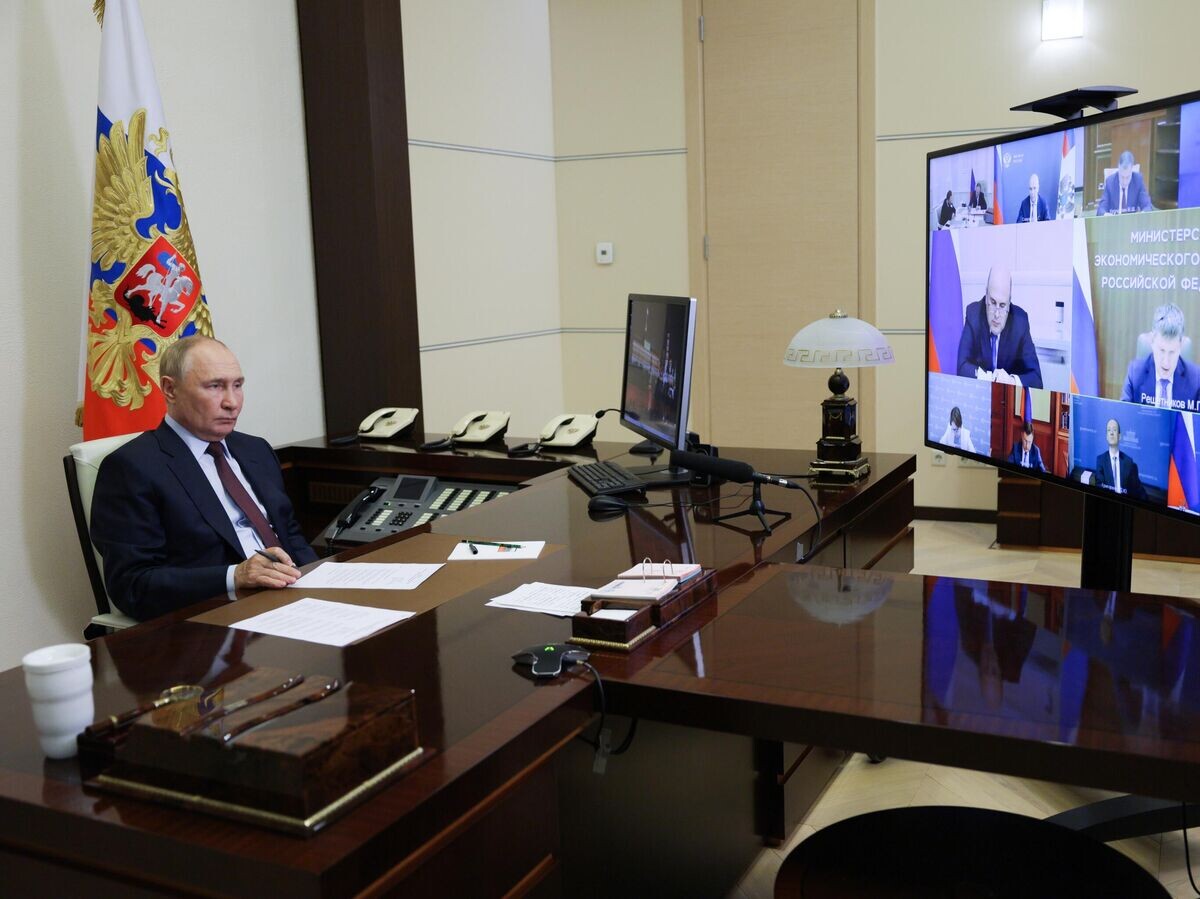    Президент РФ Владимир Путин в режиме видеоконференции проводит совещание по экономическим вопросам© РИА Новости / POOL