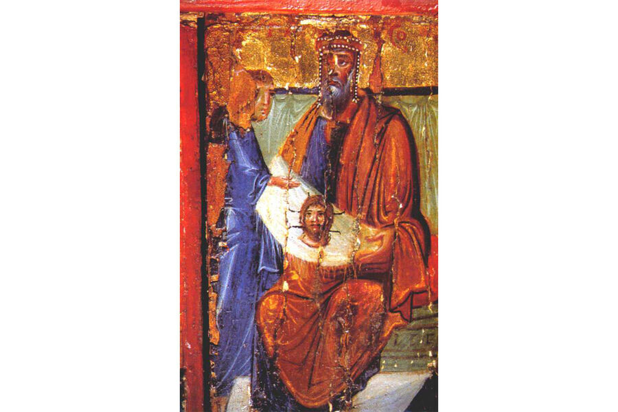 Saint Catherine's MonasteryАвгарь получает Нерукотворный образ Иисуса Христа. Композиция со створки триптиха 