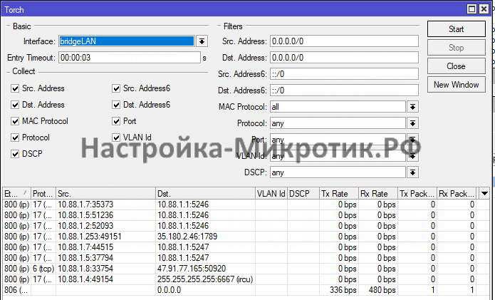 Можно увидеть IP источника и назначения, протоколы, порты и скорость.