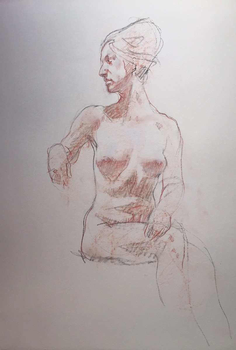 Sherrie McGraw. Michael Seated Looking Over Her Shoulder. 21.5” x 14.5″