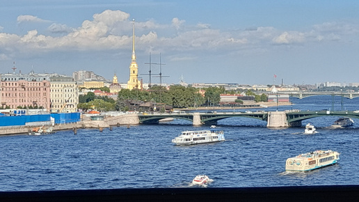 Нева,панорама.Вид на Петропавловку и Стрелку Васильевского острова.