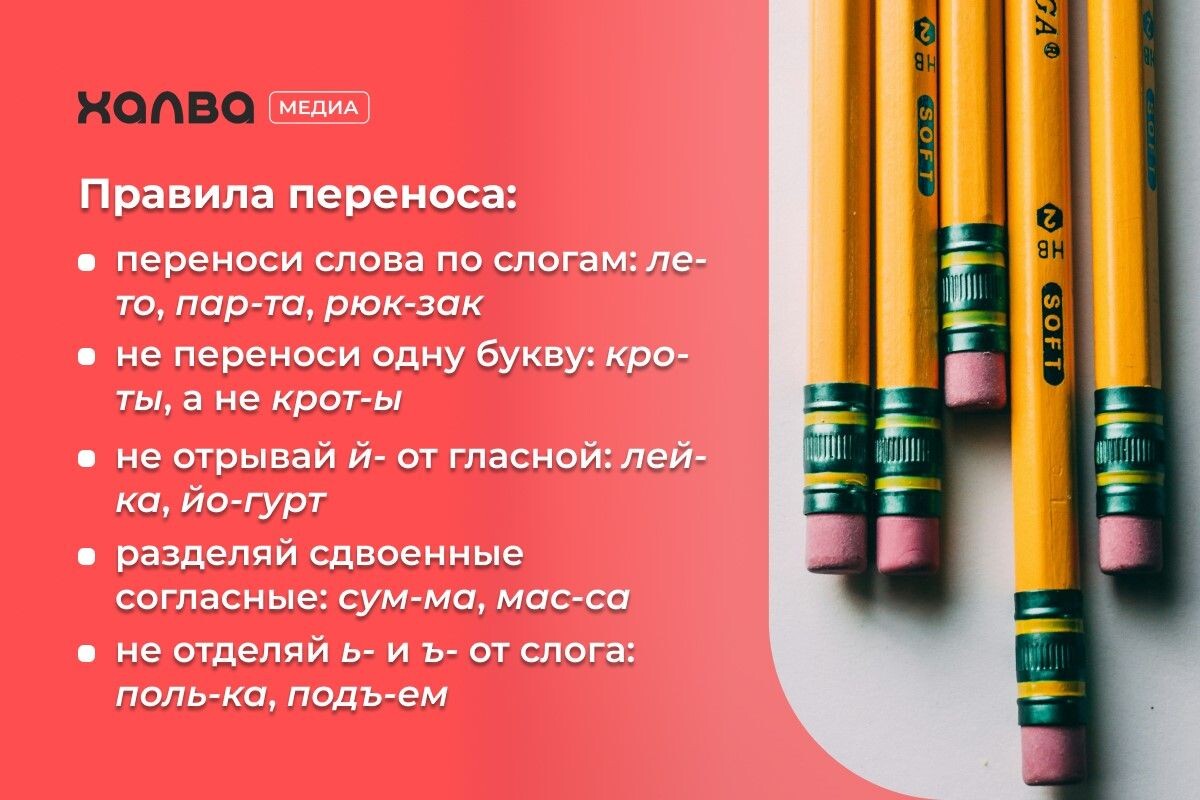 Памятка, как переносить слова. Источник: Unsplash📷
