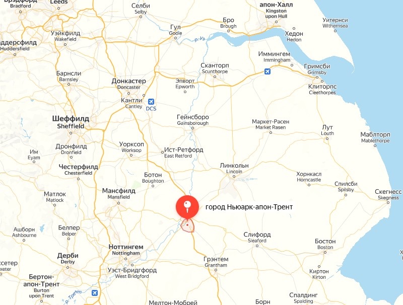 Яндекс-карта Англии с Ньюарком.
