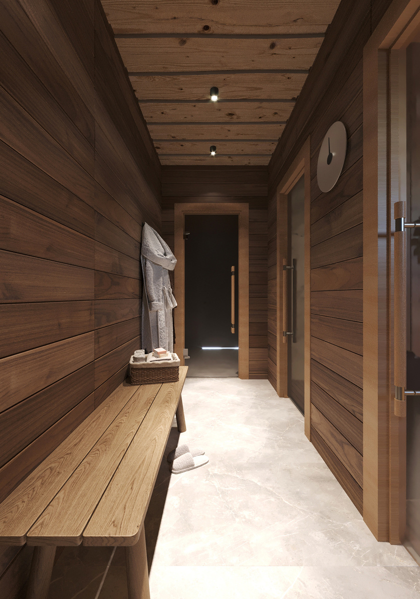 Предбанник, задуманный как зона для отдыха между СПА-процедурами.