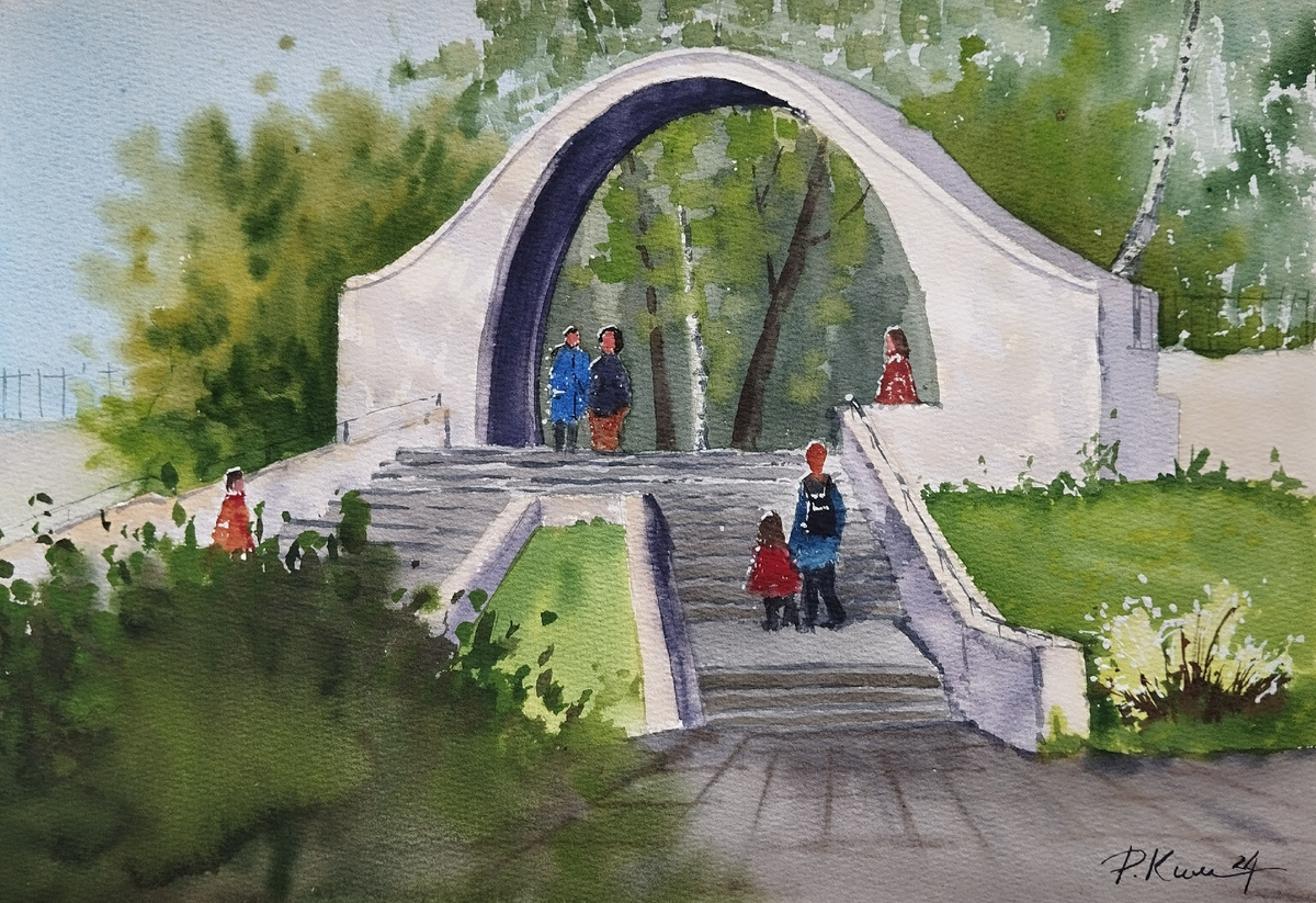 Ким Раксана. Арка влюбленных, парк Черное озеро. бумага акварель 27-39 см