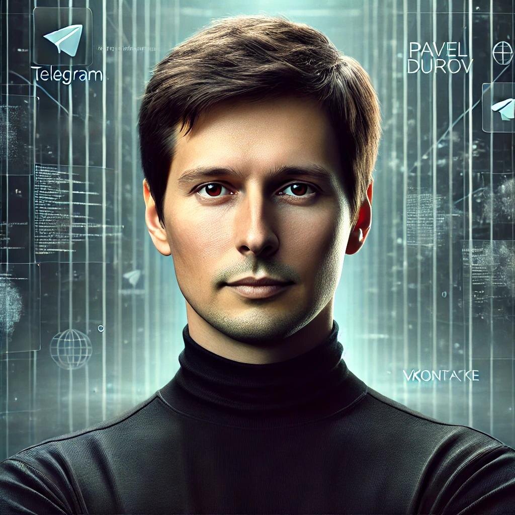 На портрете изображен Павел Дуров, основатель Telegram и ВКонтакте, на фоне символов цифрового мира. Его серьезный и сосредоточенный взгляд отражает решимость в преодолении вызовов, с которыми он сталкивается в современной технологической индустрии. Изображение символизирует его стремление к защите конфиденциальности и свободе пользователей, несмотря на давление со стороны правительств и конкурентов.