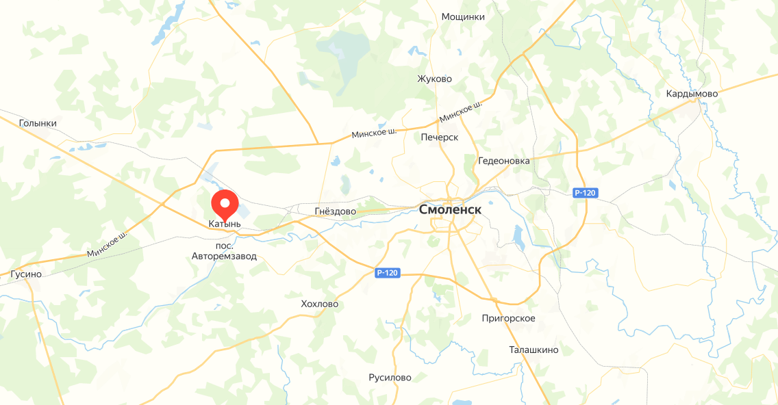 Вот примерно здесь. Катынь на Яндекс Картах.