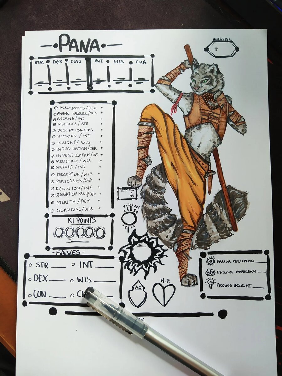 Лист персонажа табакси монаха одного из пользователей r/DnD