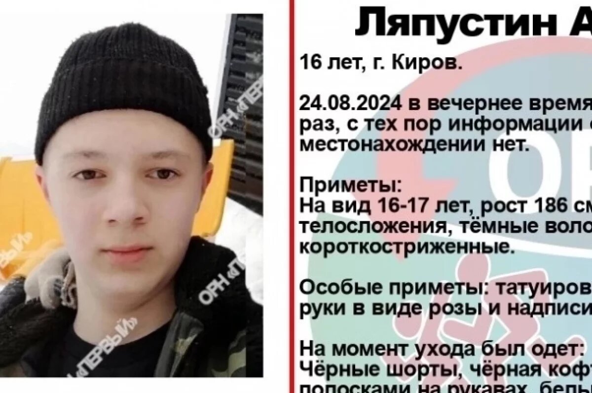    Приметы пропавшего: на вид 16 – 17 лет, рост 186 сантиметров, телосложение худощавое, волосы тёмные, короткие.