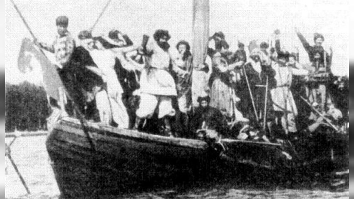 Кадр из 6-минутного фильма "Понизовая вольница" ("Стенька Разин"), снятого в 1908 году Александром Дранковым