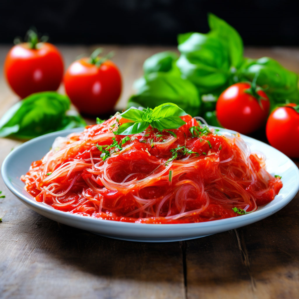 Фунчоза — это тонкая, полупрозрачная лапша из крахмала бобов, популярная в азиатской кухне. В сочетании с ароматным томатным соусом фунчоза превращается в насыщенное и вкусное блюдо. Этот соус легко приготовить дома, и он станет отличным дополнением к фунчозе, придавая ей яркий вкус и аромат.