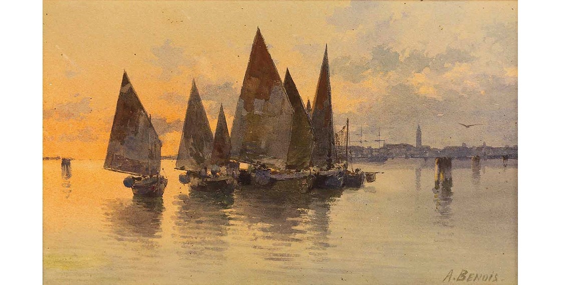 Альберт Николаевич Бенуа "Лодки на закате" 1890-1900